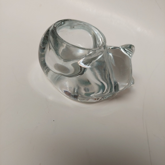 Indiana Glass Heavy Clear Glass Sleeping Kitty Tealight Holder/Votive - Picture 5 of 7